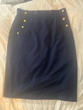 Via Condotti Navy Pencil Skirt with Gold Buttons